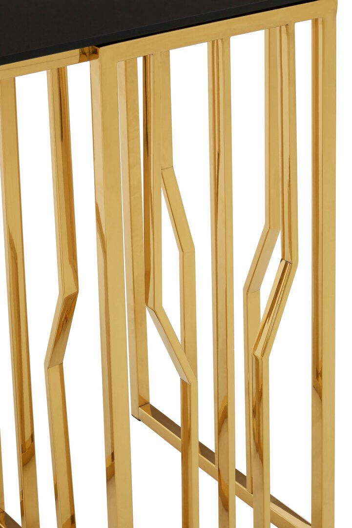 Alvaro Console Table in Gold and Black Glass Top - Canwell Interiors Limited - Xshowhome