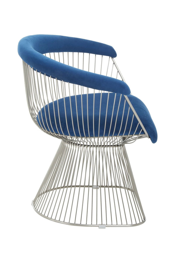 Anzio Navy Blue Velvet And Brushed Silver Chair - XShowhome Limited - Xshowhome