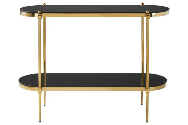 Arezzo 2 Tier Gold Console Table with Black Tempered Glass - Canwell Interiors Limited - Xshowhome