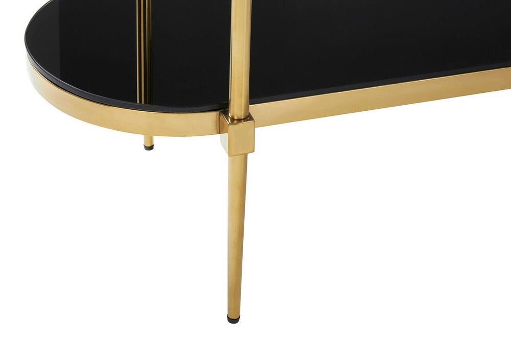Arezzo 2 Tier Gold Console Table with Black Tempered Glass - Canwell Interiors Limited - Xshowhome