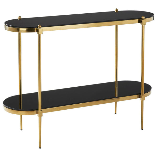 Arezzo 2 Tier Gold Console Table with Black Tempered Glass - Canwell Interiors Limited - Xshowhome
