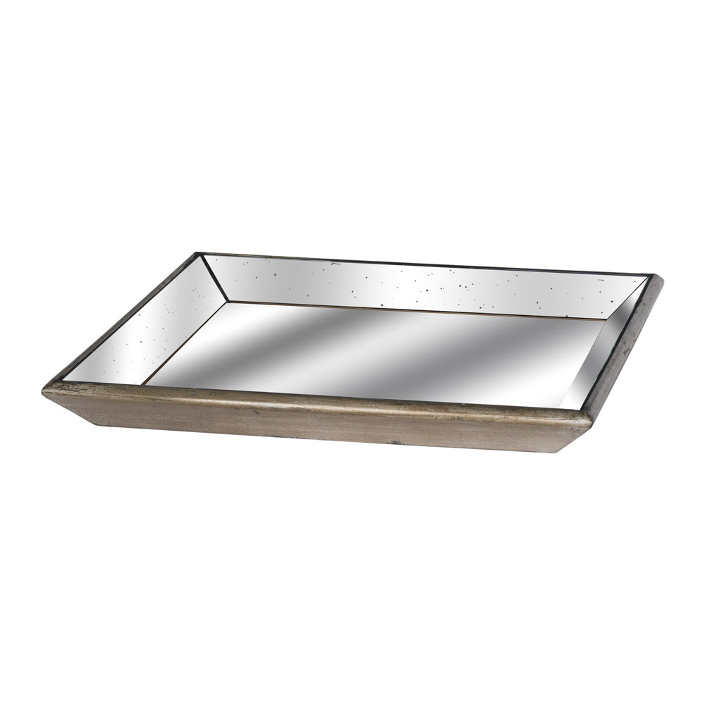 Astor Distressed Mirrored Square Tray W/wooden Detailing Lge - Canwell Interiors Limited - Hills