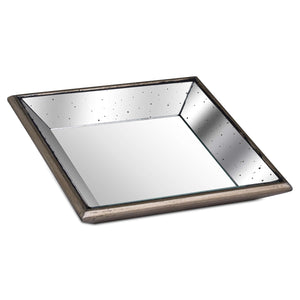 Astor Distressed Mirrored Square Tray W/wooden Detailing Sml - Canwell Interiors Limited - Hills