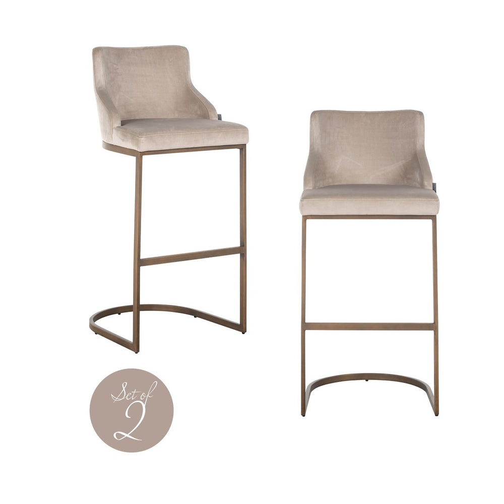 Bar stool Bolton khaki velvet brushed gold fire retardant (Set of 2) - Canwell Interiors Limited - Richmond