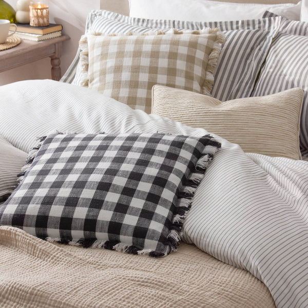 Barton Check 45x45 Feather Filled Cushion Black - Canwell Interiors Limited - Riva