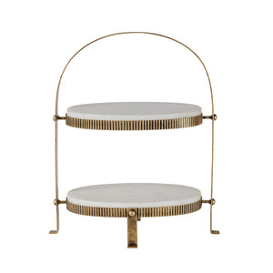 Belvedere Aged Gold Oval Two Tiered Stand - XShowhome Limited - Libra