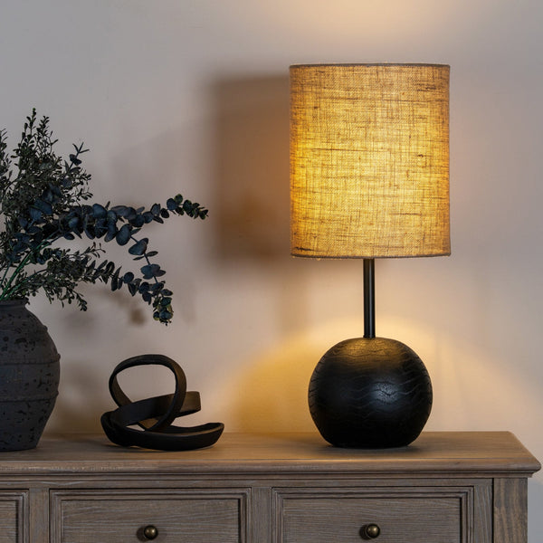 Black Cannon Table Lamp With Hessian Shade - Canwell Interiors Limited - Hills