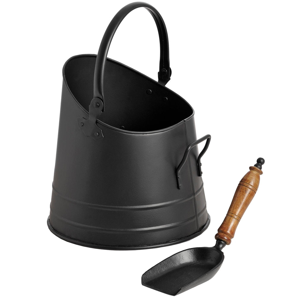 Black Coal Bucket with Teak Handle Shovel - Canwell Interiors Limited - Hills
