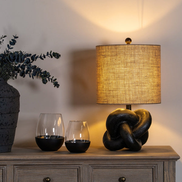 Black Knot Table Lamp With Hessian Shade - Canwell Interiors Limited - Hills