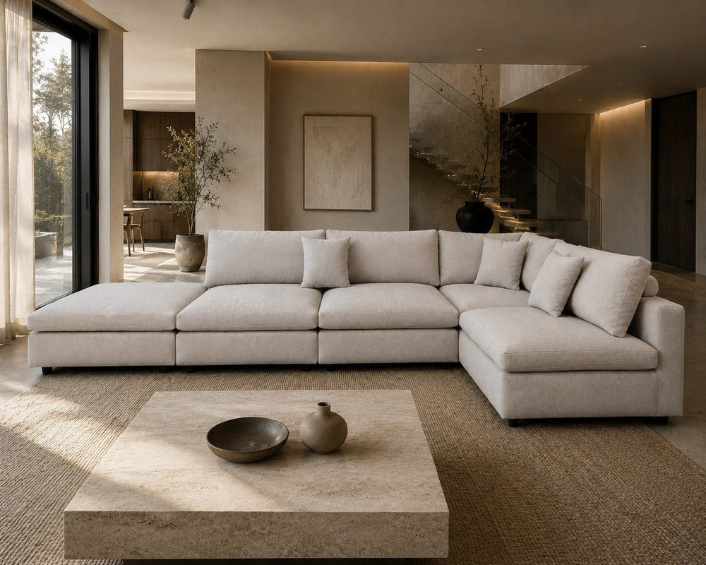 Blanco 5 Piece Modular Sofa - Avery Velour Cream - XShowhome Limited - Tommy Franks