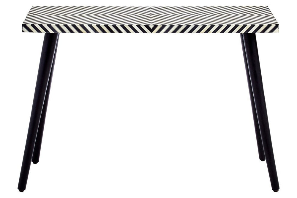 Boho Black and White Bone Inlay Console Table with Metal Legs - Canwell Interiors Limited - Xshowhome