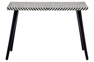 Boho Black and White Bone Inlay Console Table with Metal Legs - Canwell Interiors Limited - Xshowhome