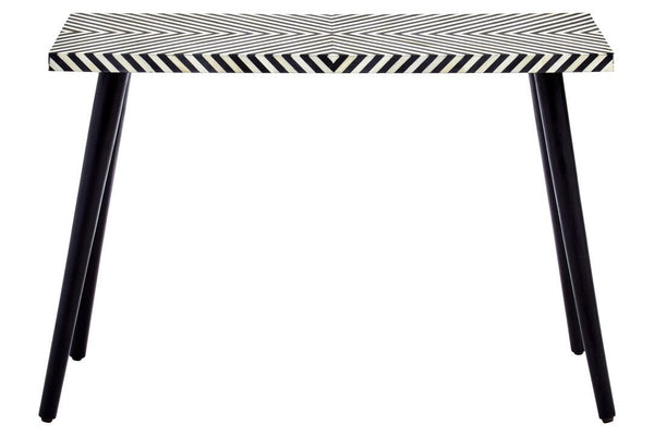 Boho Black and White Bone Inlay Console Table with Metal Legs - Canwell Interiors Limited - Xshowhome