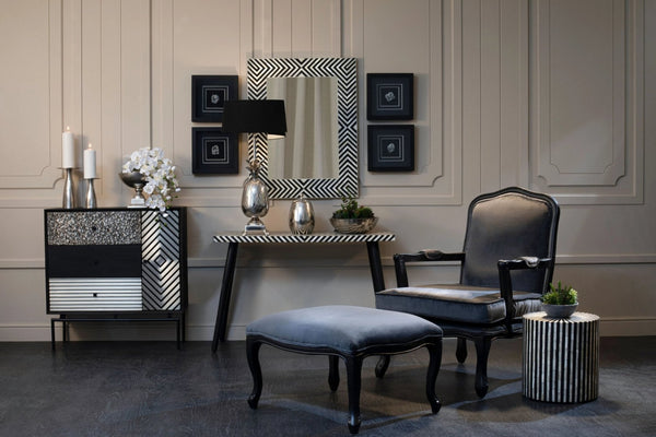 Boho Black and White Bone Inlay Console Table with Metal Legs - XShowhome Limited - Xshowhome