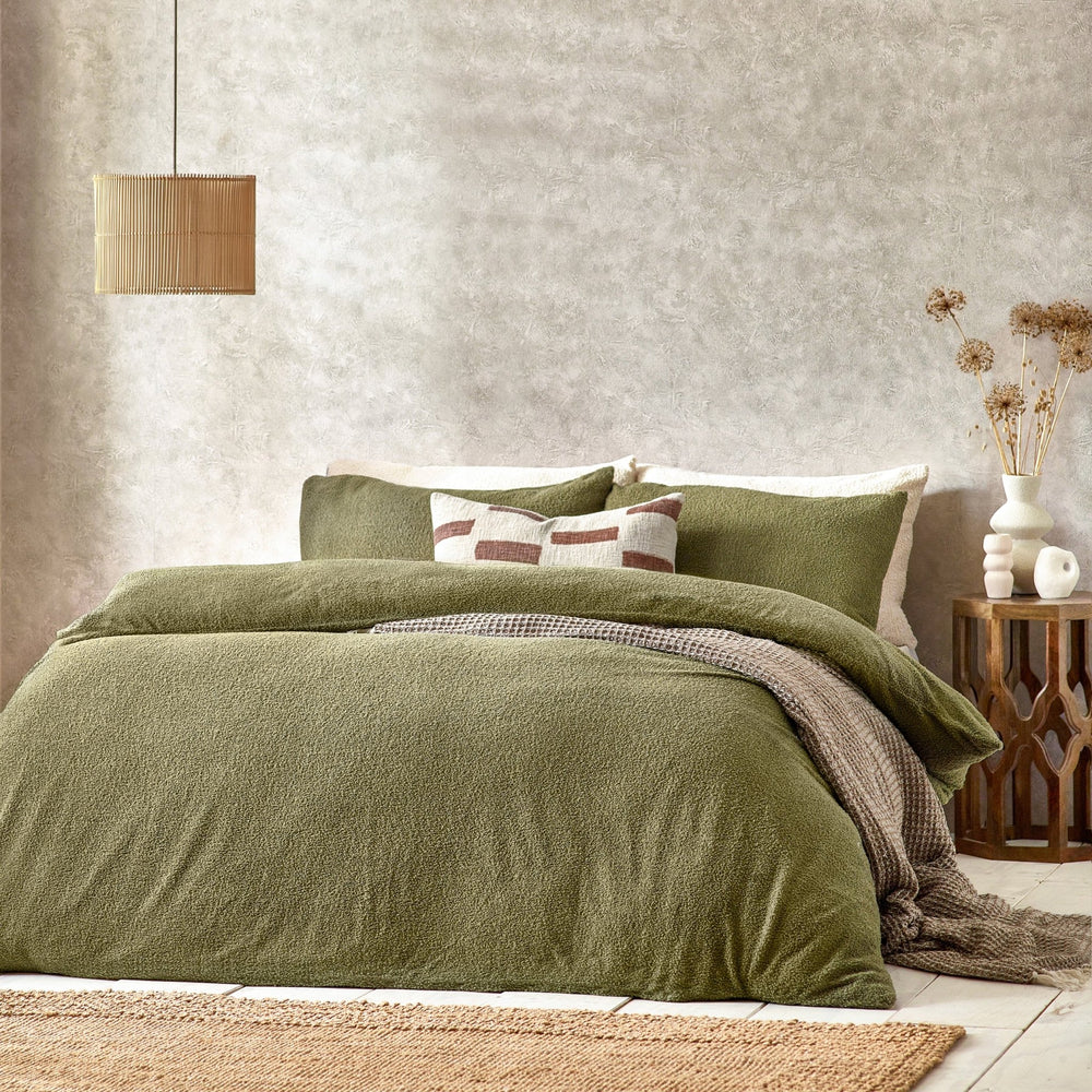 Boucle King Size Duvet Set Olive - Canwell Interiors Limited - Riva