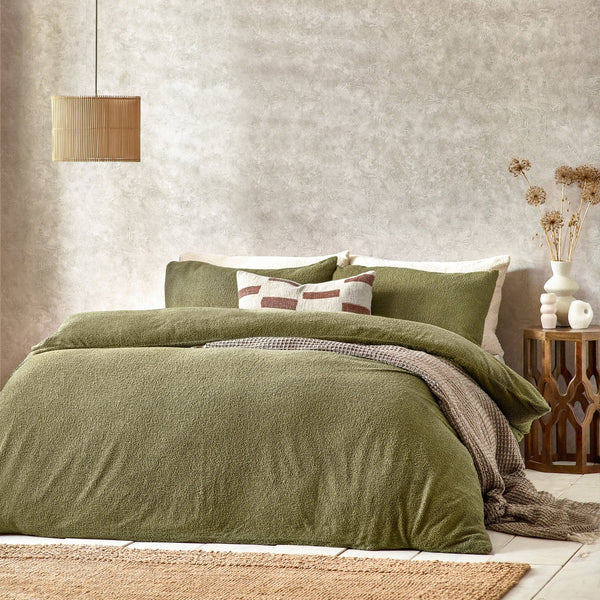 Boucle Super King Duvet Set Olive - Canwell Interiors Limited - Riva