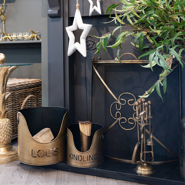 Bronze Finish Logs and Kindling Buckets & Matchstick Holder - Canwell Interiors Limited - Hills