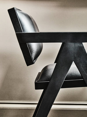 Buffalo Black Leather Chair With Wood Frame - Canwell Interiors Limited - Xshowhome