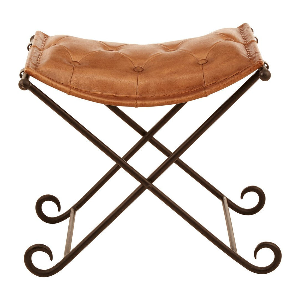 Buffalo Brown Leather and Iron Folding Stool - Canwell Interiors Limited - Xshowhome