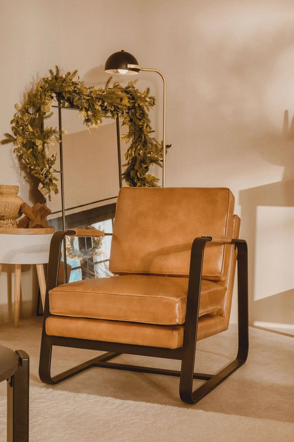 Buffalo Brown Leather Armchair With Black Iron Frame - XShowhome Limited - Xshowhome