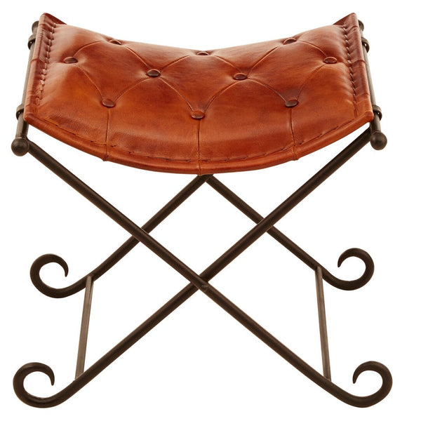 Buffalo Tan Leather And Iron Folding Stool - Canwell Interiors Limited - Xshowhome
