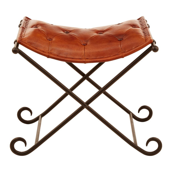 Buffalo Tan Leather And Iron Folding Stool - Canwell Interiors Limited - Xshowhome