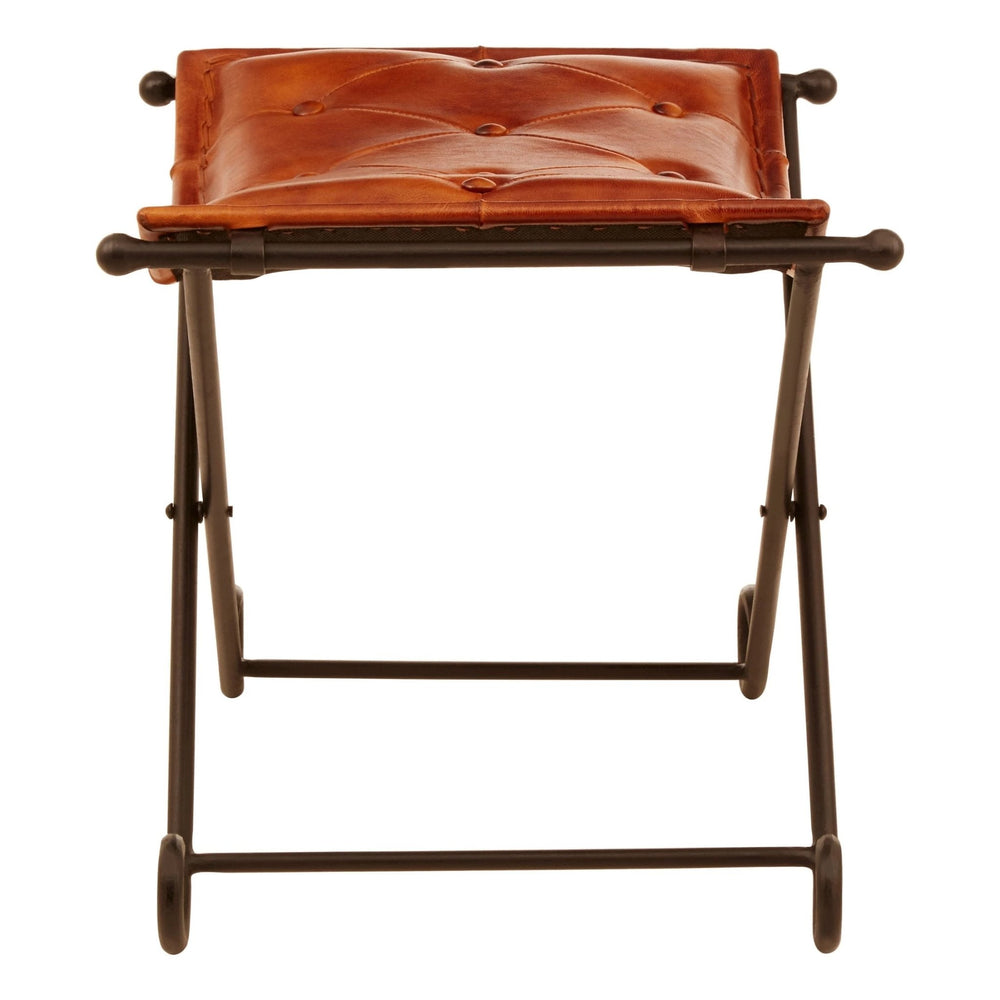 Buffalo Tan Leather And Iron Folding Stool - XShowhome Limited - Xshowhome