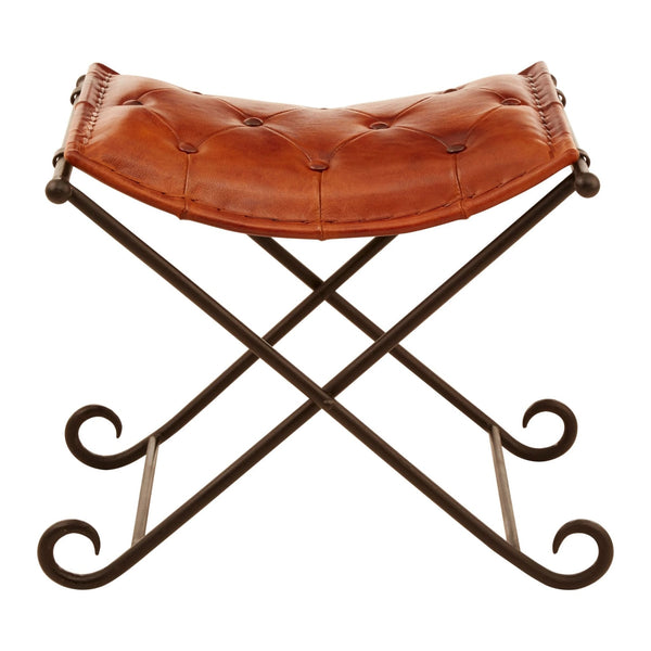Buffalo Tan Leather And Iron Folding Stool - XShowhome Limited - Xshowhome