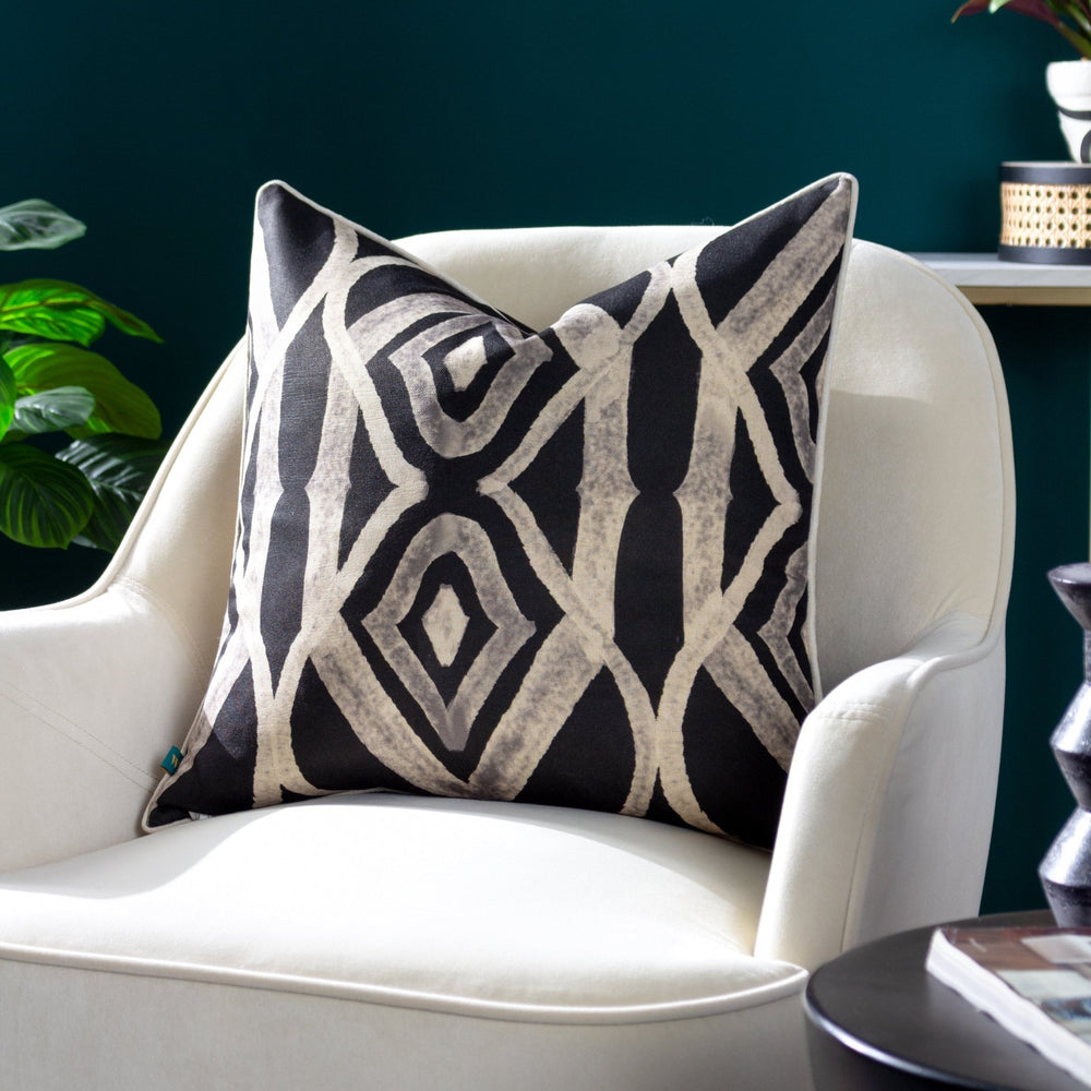 Cape Ikat 50x50 Feather Filled Cushion Black - Canwell Interiors Limited - Riva