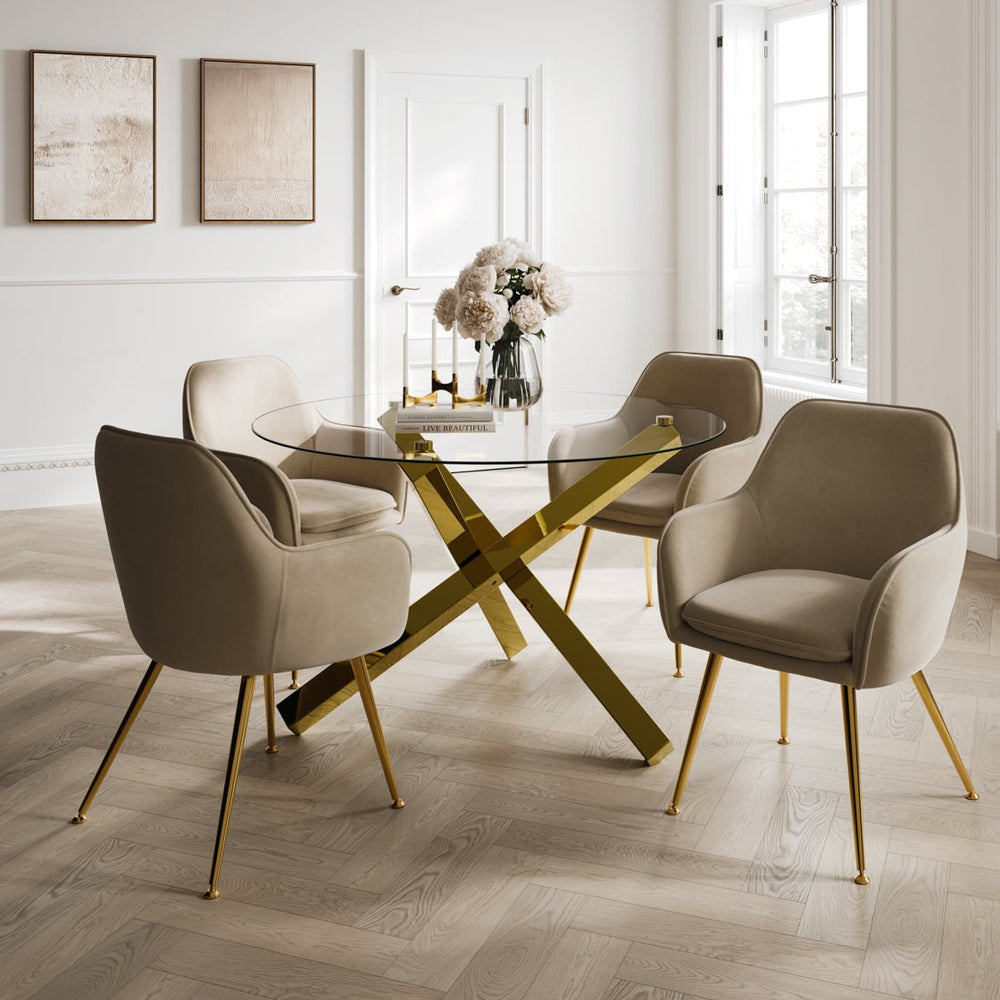 Capri Dining Table Glass Top with Gold Legs - Canwell Interiors Limited - Canwell