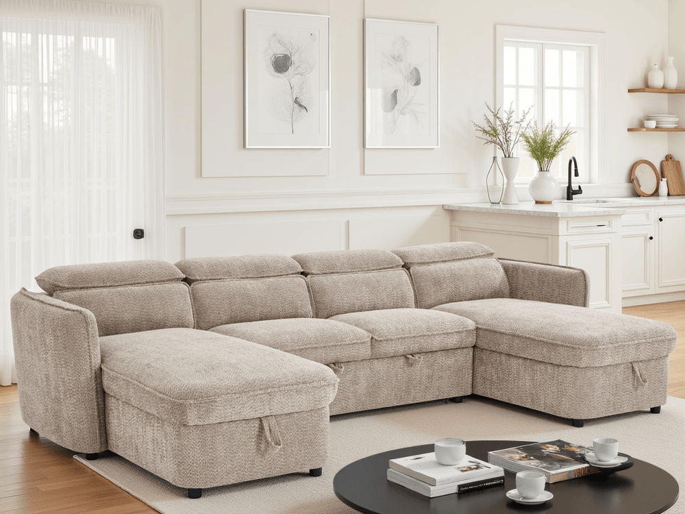 Capri Sofabed Beige U Shape Corner - XShowhome Limited - Xshowhome