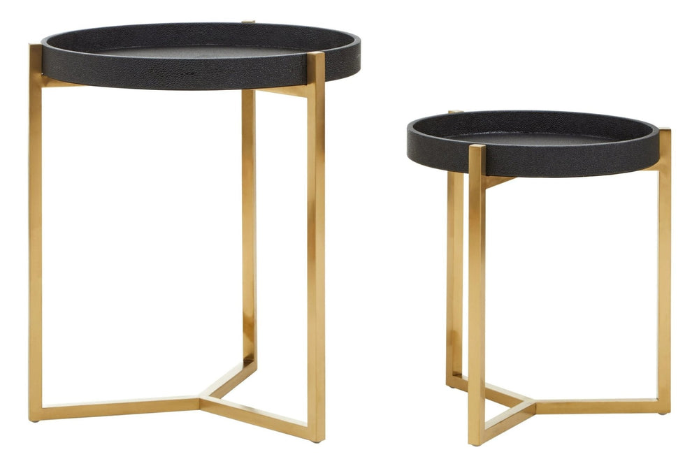 Cardoba Set Of Two Black Faux Shagreen Tray Tables - XShowhome Limited - Xshowhome