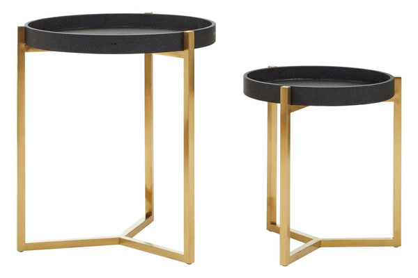 Cardoba Set Of Two Black Faux Shagreen Tray Tables - XShowhome Limited - Xshowhome