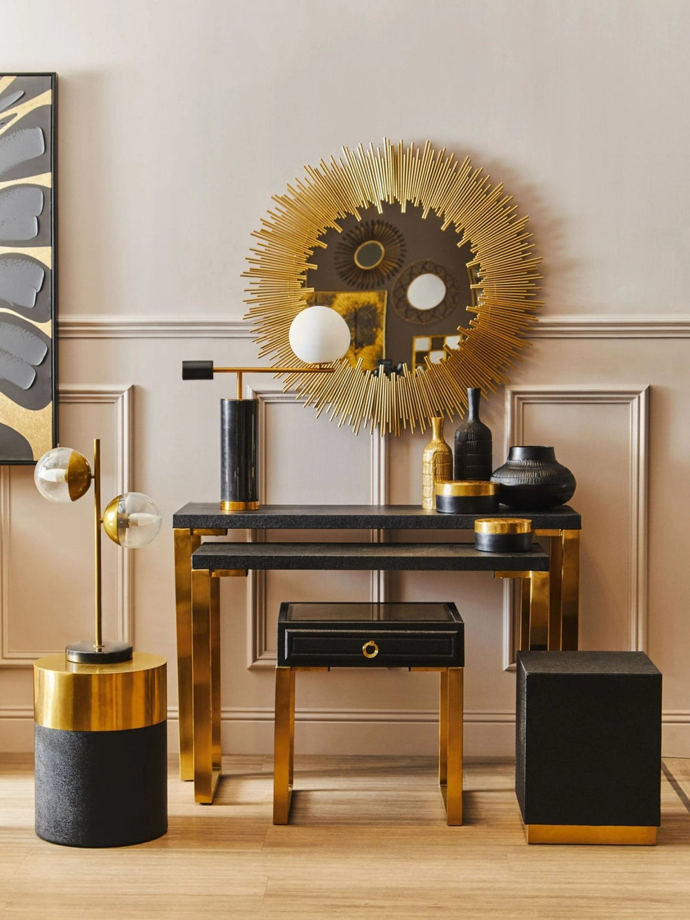 Cardoba Set Of Two Black Shagreen Effect Console Tables - XShowhome Limited - Xshowhome