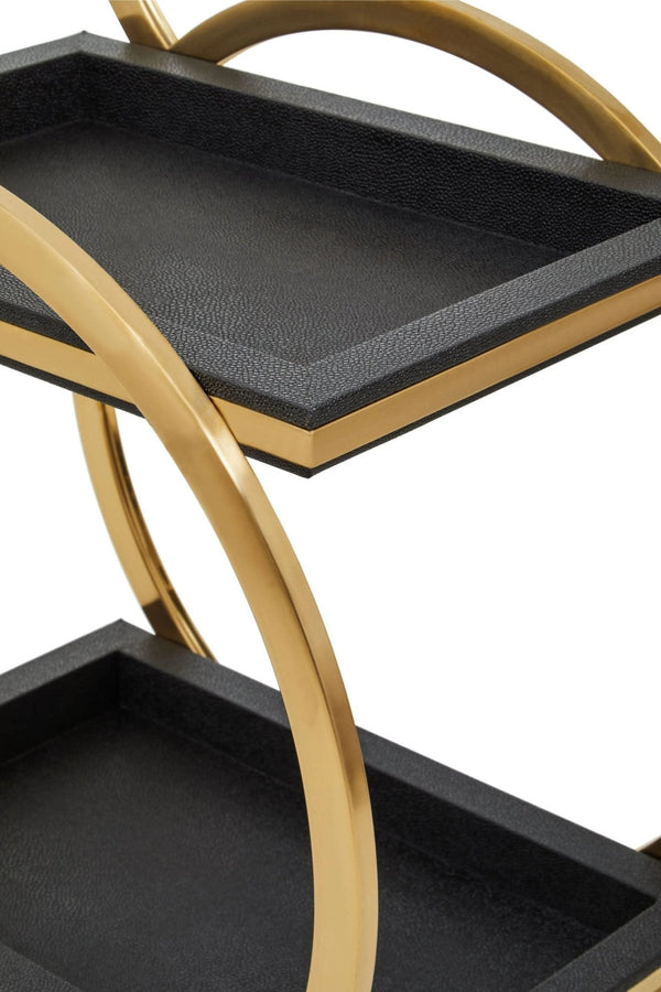 Cardoba Two Tier Black Faux Shagreen Serving Trolley - XShowhome Limited - Xshowhome