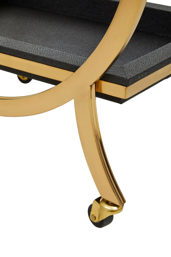 Cardoba Two Tier Black Faux Shagreen Serving Trolley - XShowhome Limited - Xshowhome