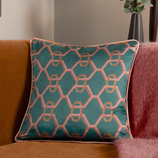 Carnaby Chain 45x45 Feather Filled Cushion Teal - Canwell Interiors Limited - Riva