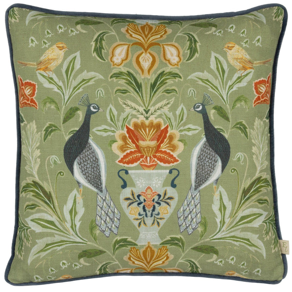 Chatsworth Peacock 43x43 Feather Filled Cushion Sage - Canwell Interiors Limited - Riva