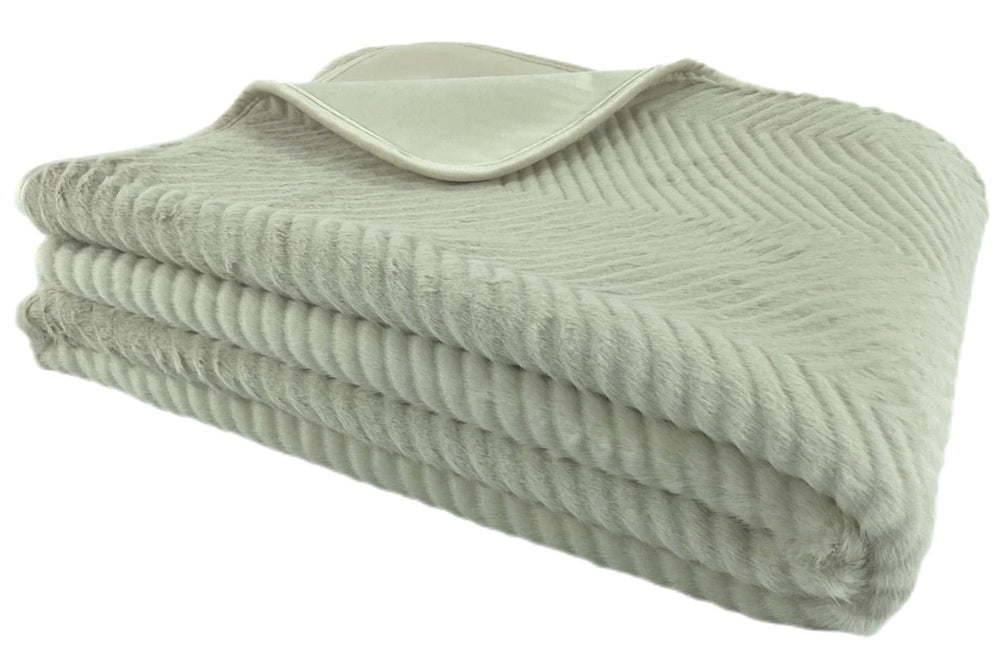 Chevron Faux Fur Throw Piped Cream 130x170 - Canwell Interiors Limited - Malini