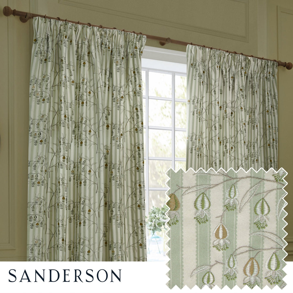 Chinese Lanterns 228x182 Pencil Pleat Curtains Sage - Canwell Interiors Limited - Riva