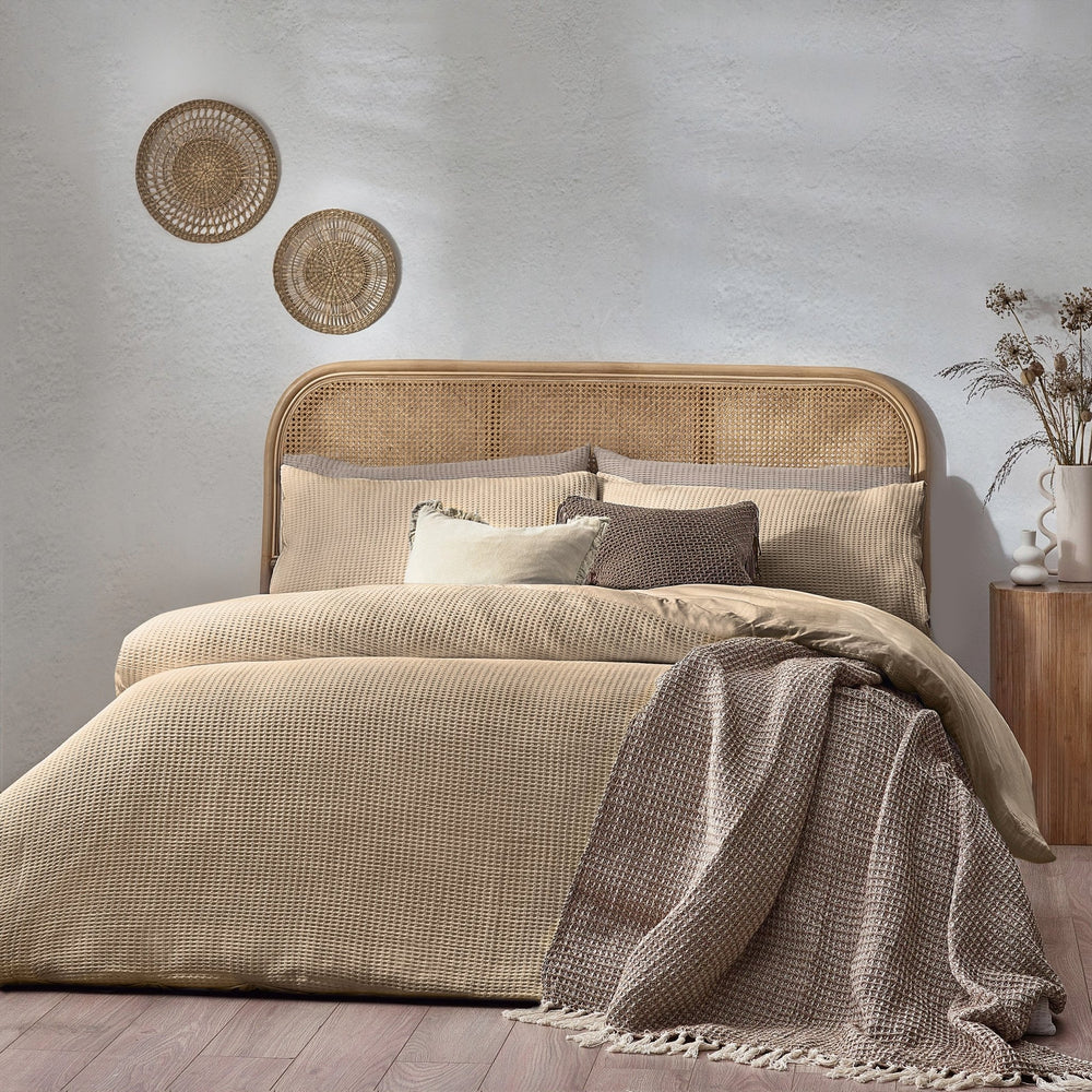 Chunky Waffle Super King Duvet Set Linen - Canwell Interiors Limited - Riva