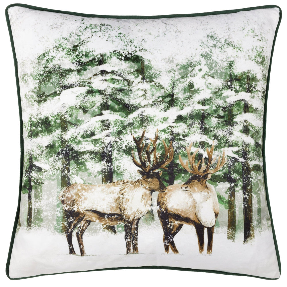 Classic Reindeer 43x43 Feather Filled Cushion Green - Canwell Interiors Limited - Riva