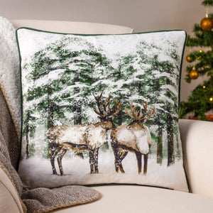 Classic Reindeer 43x43 Feather Filled Cushion Green - Canwell Interiors Limited - Riva