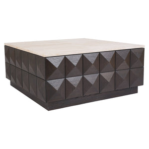 Ex-Display Claremont Coffee Table - Brown, Travertine Top (Damaged, Clearance) - Richmond Interiors - Xshowhome