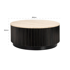 Ex-Display Hampton Coffee Table - Dark Brown, Travertine Top 90Ø - Richmond Interiors - Xshowhome