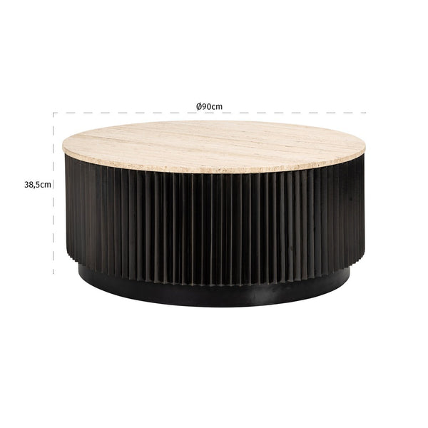 Ex-Display Hampton Coffee Table - Dark Brown, Travertine Top 90Ø - Richmond Interiors - Xshowhome