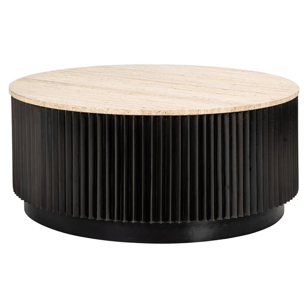 Ex-Display Hampton Coffee Table - Dark Brown, Travertine Top 90Ø - Richmond Interiors - Xshowhome