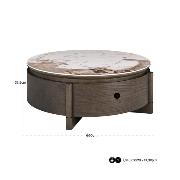 Coffee Table Langford Brown 90Ø 1-drawer - XShowhome Limited - Richmond