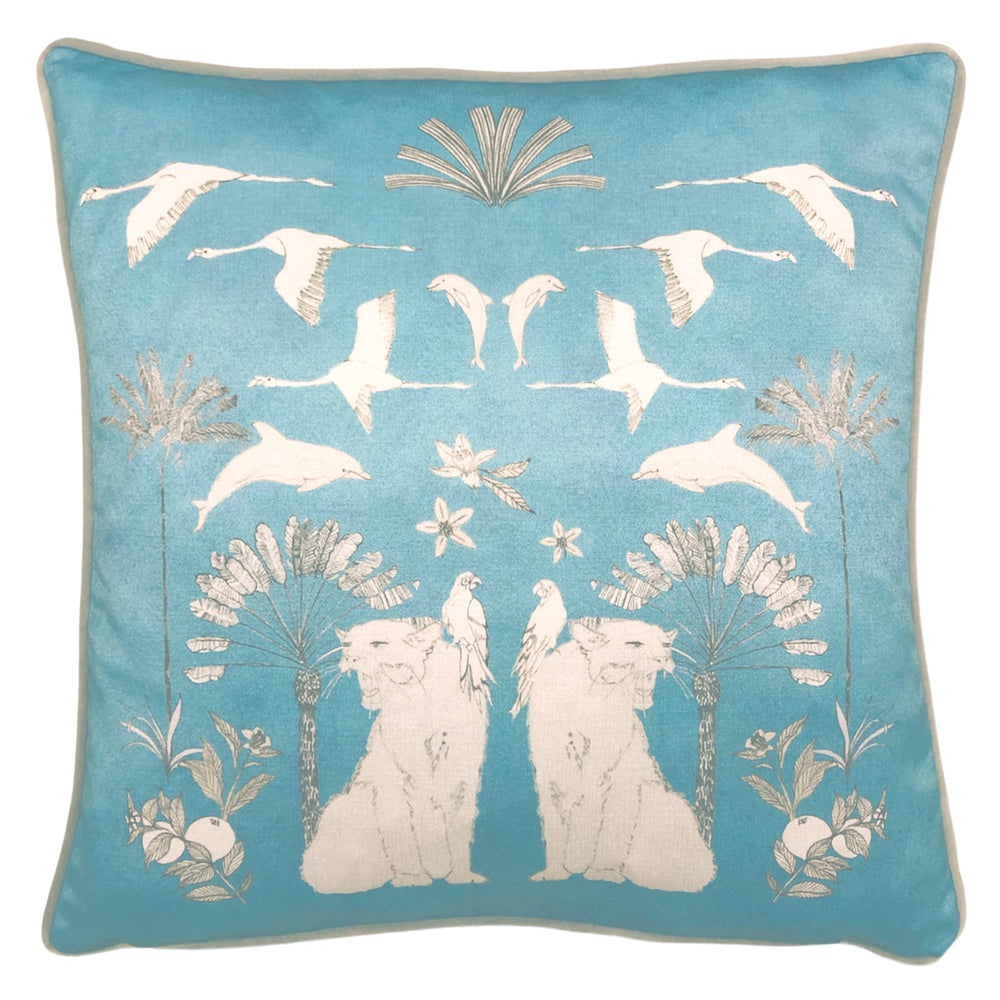 Colony Palm 43x43 Feather Filled Cushion Blue - Canwell Interiors Limited - Riva