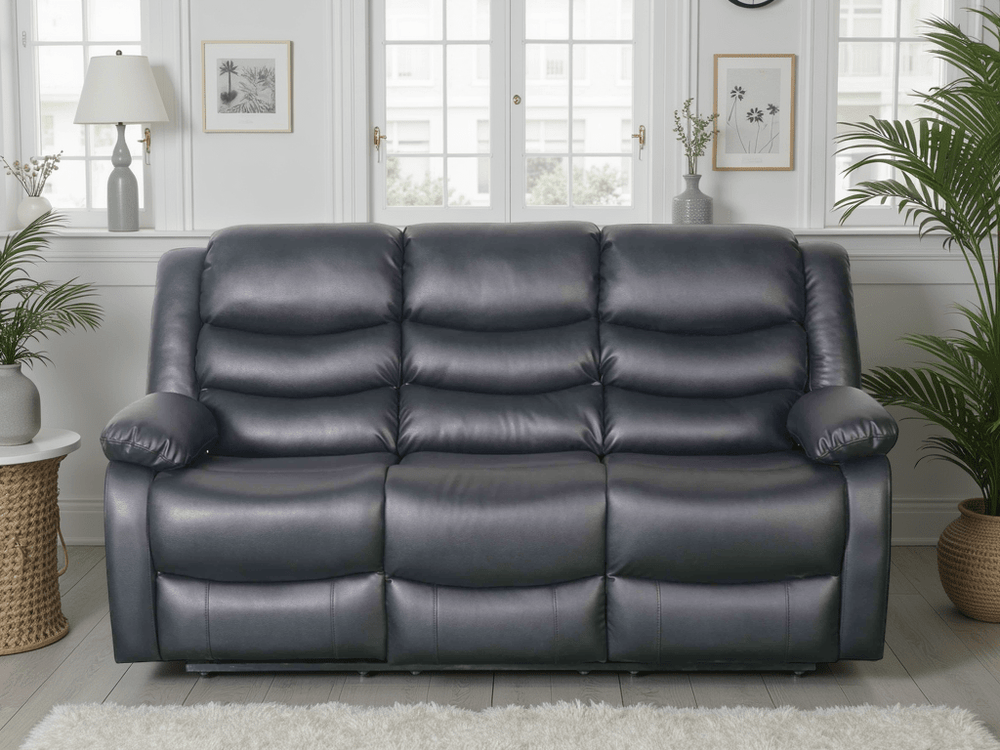 Conrad Manual Recliner Sofa Black 3 Seater - XShowhome Limited - Xshowhome